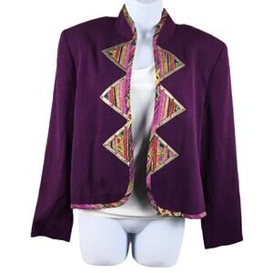 City Girl Nancy Bolen Jacket Vintage Purple Blazer Triangle Open Front Women's 8